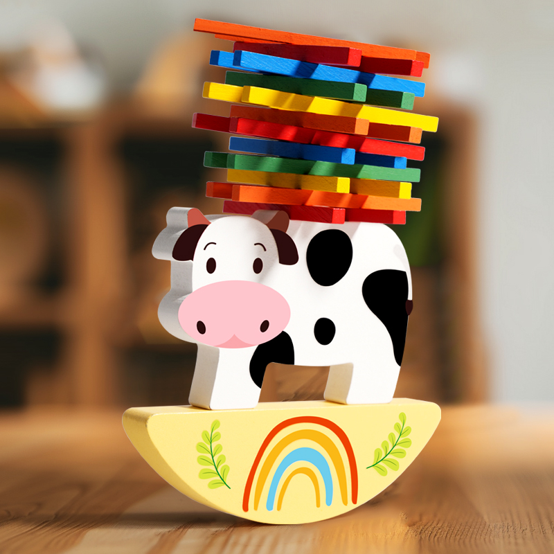 Wooden Blocks Stacking - Wooden Animal Stacking Block Game Cow