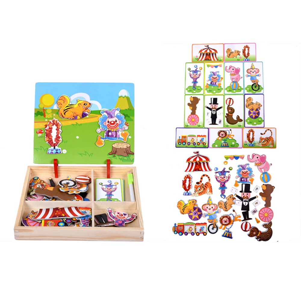 Kids Toys Drawing Easy - Wood Magnetic 3D Puzzles Reusable Educational