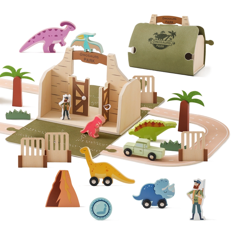 Wooden Blocks Stacking - Montessori Dinosaur Scene Building Toy Stacking