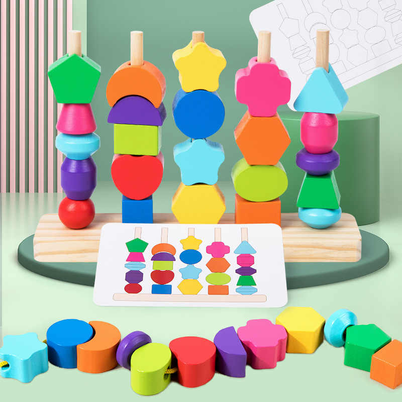 Montessori Wooden Beads Sequen - Wooden Blocks Stacking review and price