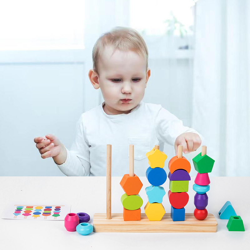 Montessori Wooden Beads Sequen - Wooden Blocks Stacking review and price