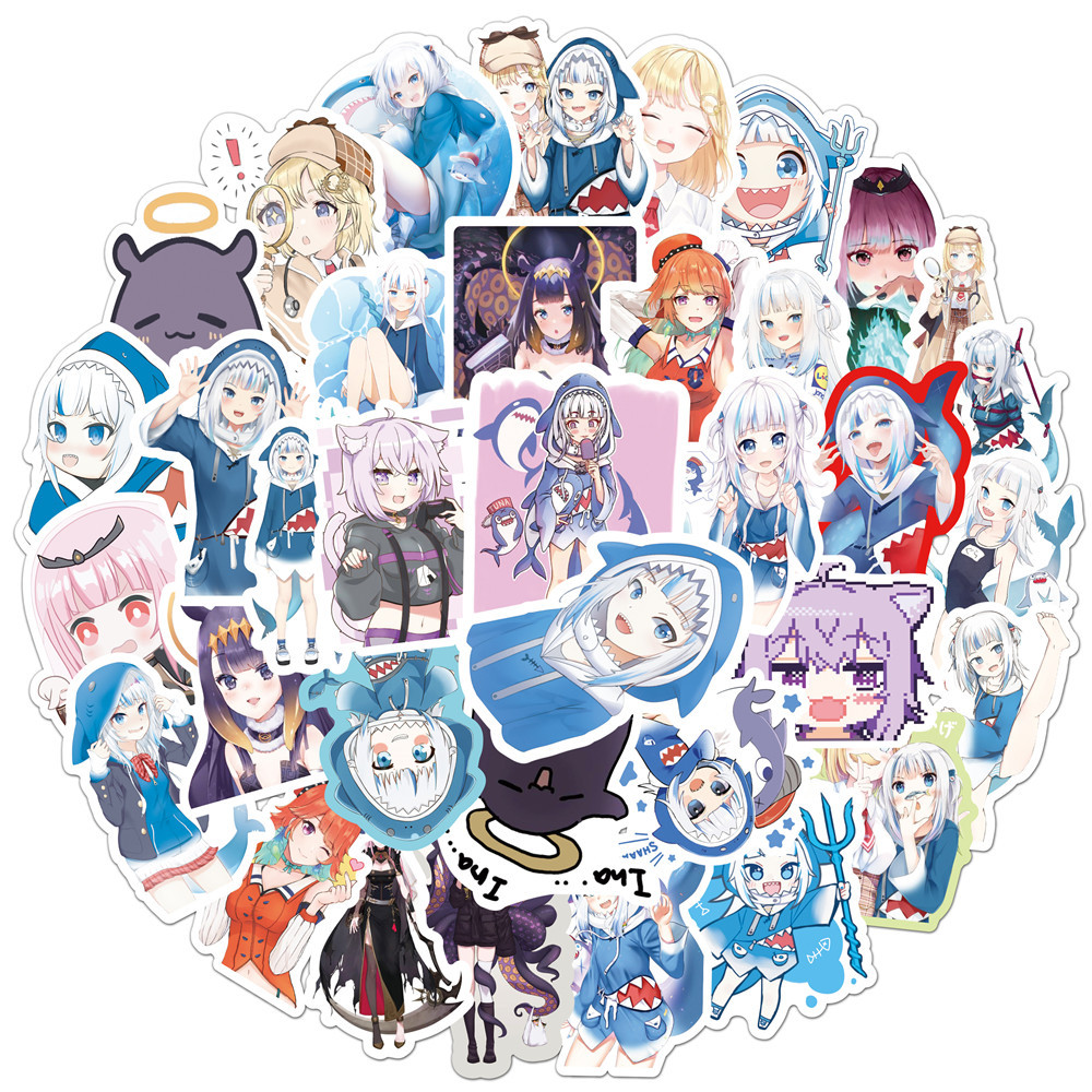 50PCS Gawr Gura Stickers Shark - Kids Toys Cartoon Images review and price